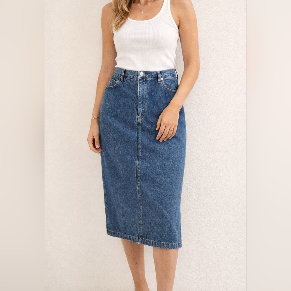 Vintage Ralph Lauren Country Denim Maxi Skirt Size 12 90s 80s Midi